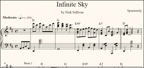 Infinite Sky sheet music (detail)