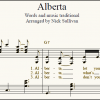 Sheet music of Nick Sullivan's arrangement of the traditional folk song Alberta